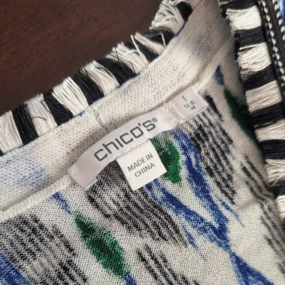 NWT Chicos 1 Womens M Ikat Fringe Tassel Open Cardigan 3/4 Bell Sleeve $129 - Picture 6 of 9